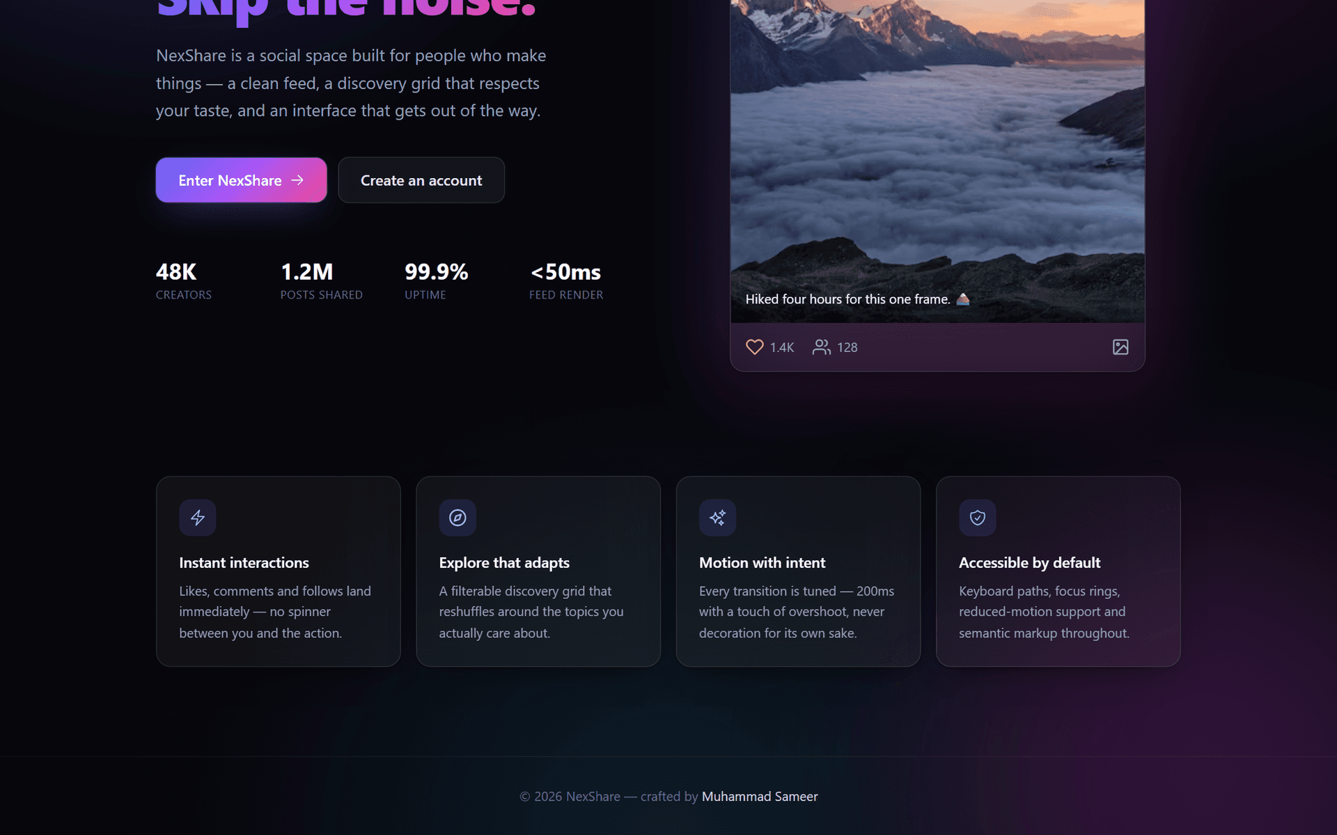 NexShare — Full-Stack Social Sharing App — What it's built around