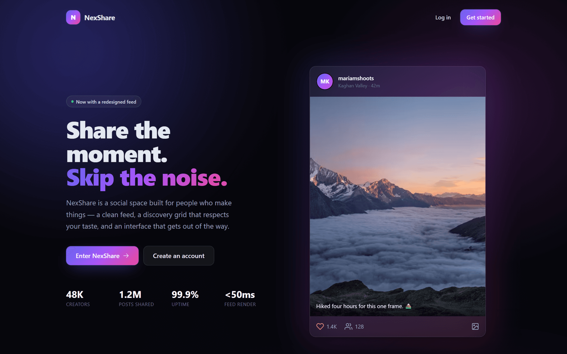 NexShare — Full-Stack Social Sharing App — Landing