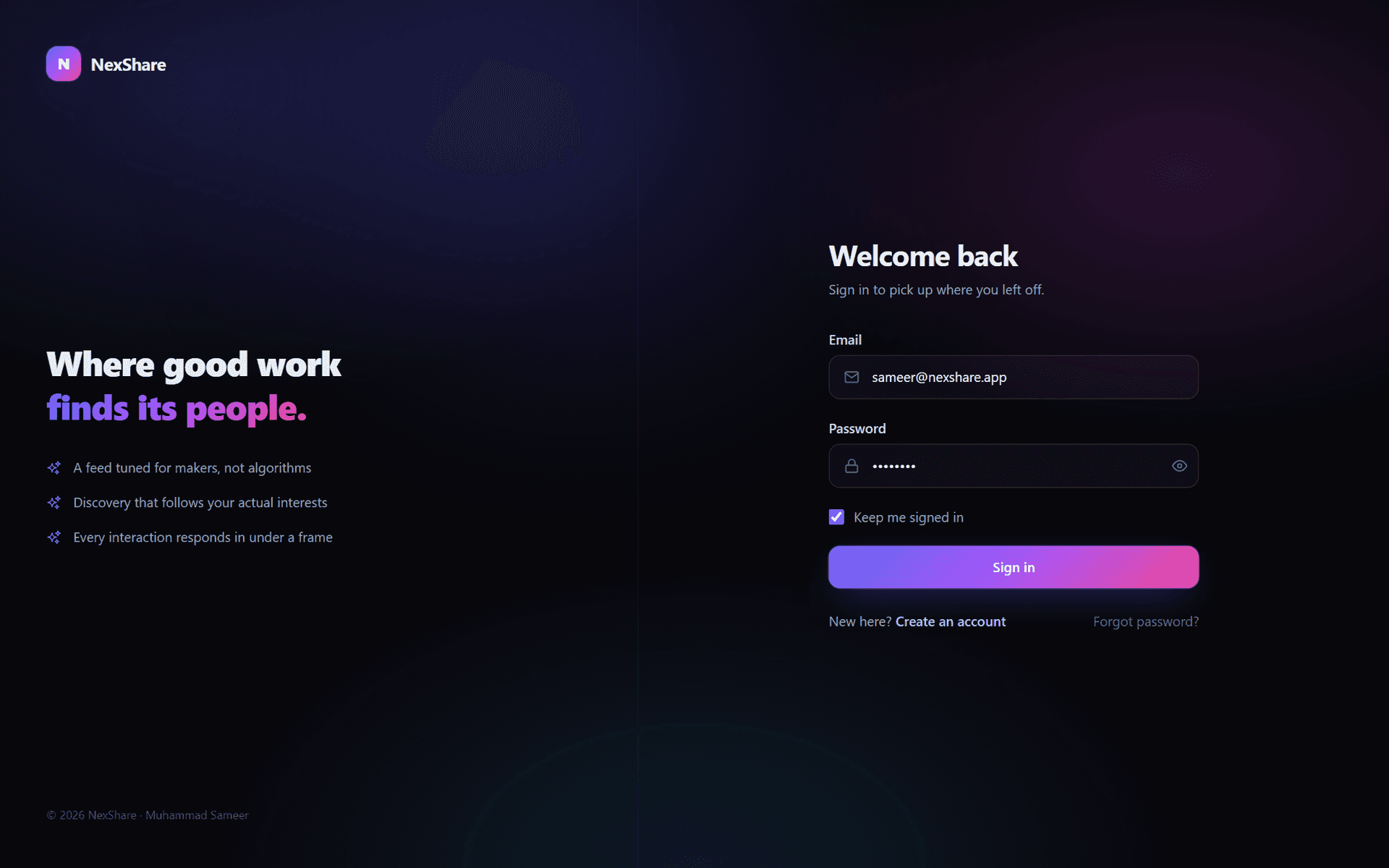 NexShare — Full-Stack Social Sharing App — Sign in