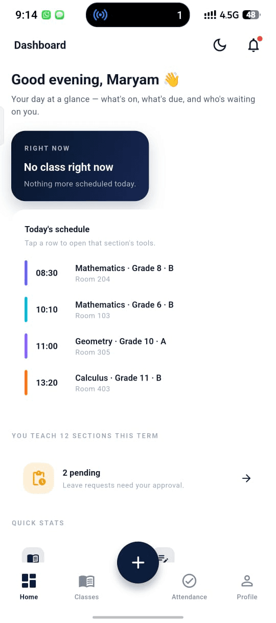 NuxusEd Mobile — Parent, Student & Teacher App — Teacher dashboard