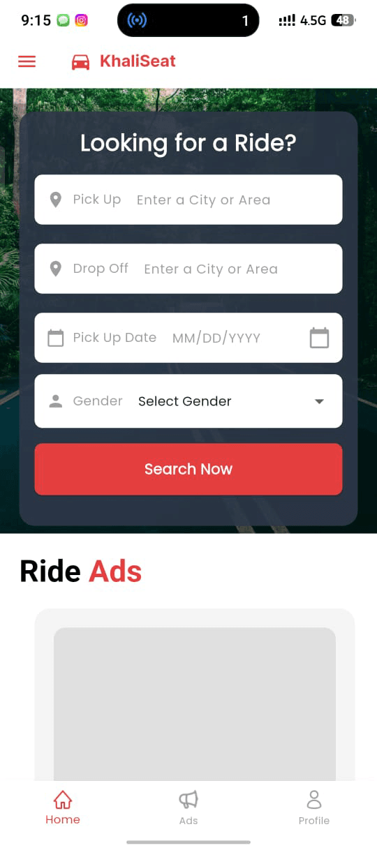 KhaliSeat — Ride-Sharing & Vehicle Listing App — Mobile project by Muhammad Sameer