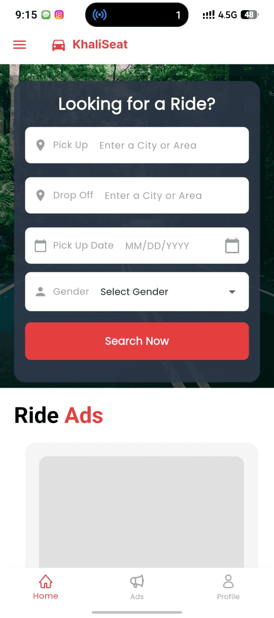 KhaliSeat — Ride-Sharing & Vehicle Listing App — Mobile project by Muhammad Sameer